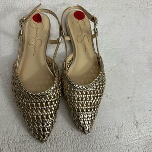 Jessica Simpson Gold Woven Pointed Slingback Sandals